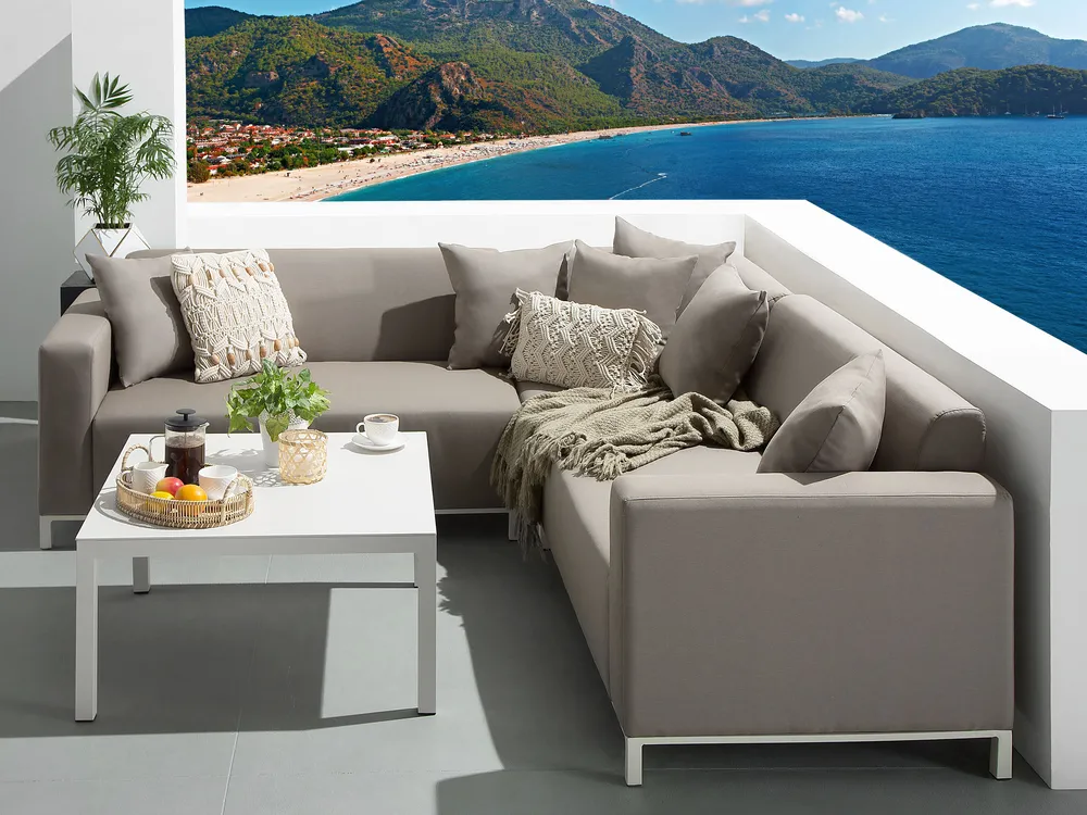 Garden Corner Sofa with Table 5 Seater BELIZE Modular Beige Right Hand_833559