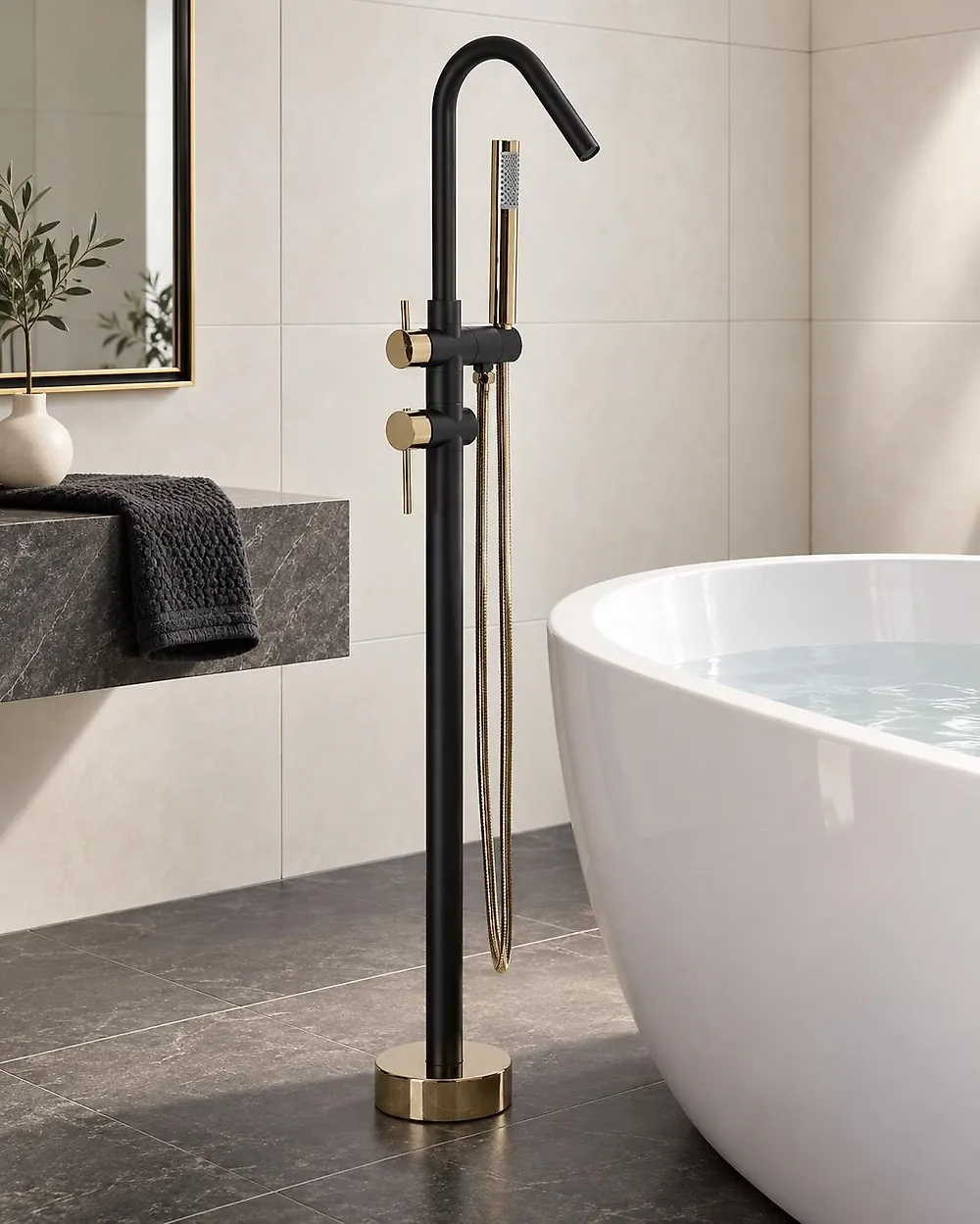 Rubinetteria per vasca da bagno freestanding VICTORIA Nero/Oro_1178018