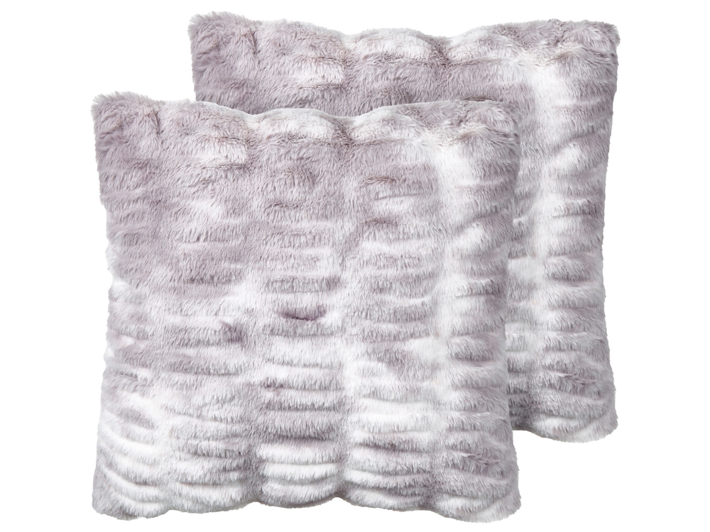 Set of 2 Faux Fur Cushions 45 x 45 cm Light Grey MACODES Beliani