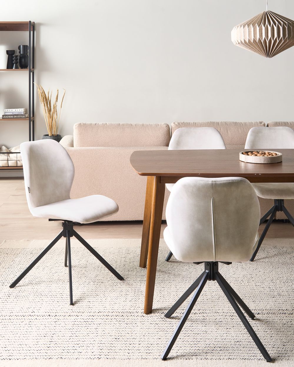 Set of 4 Dining Chairs Swivel MORRISON Velvet Light Beige