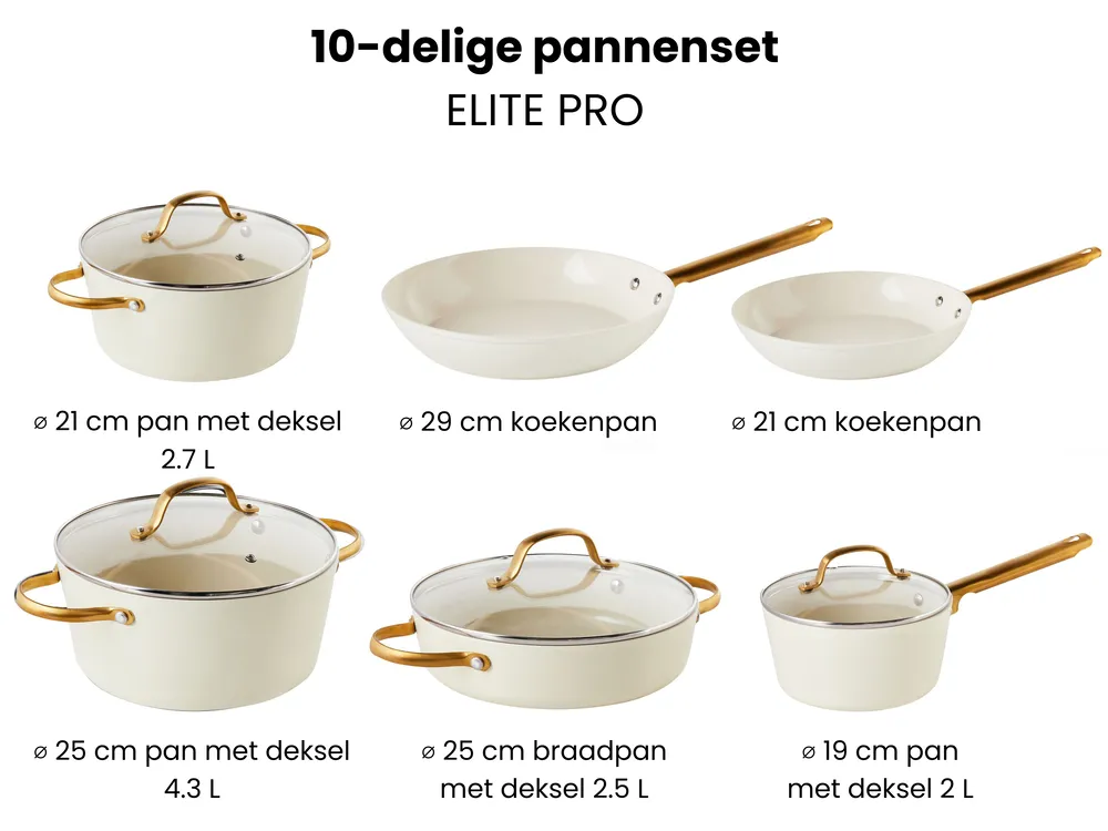 10-delige pannenset ELITE PRO Gebroken wit_992893