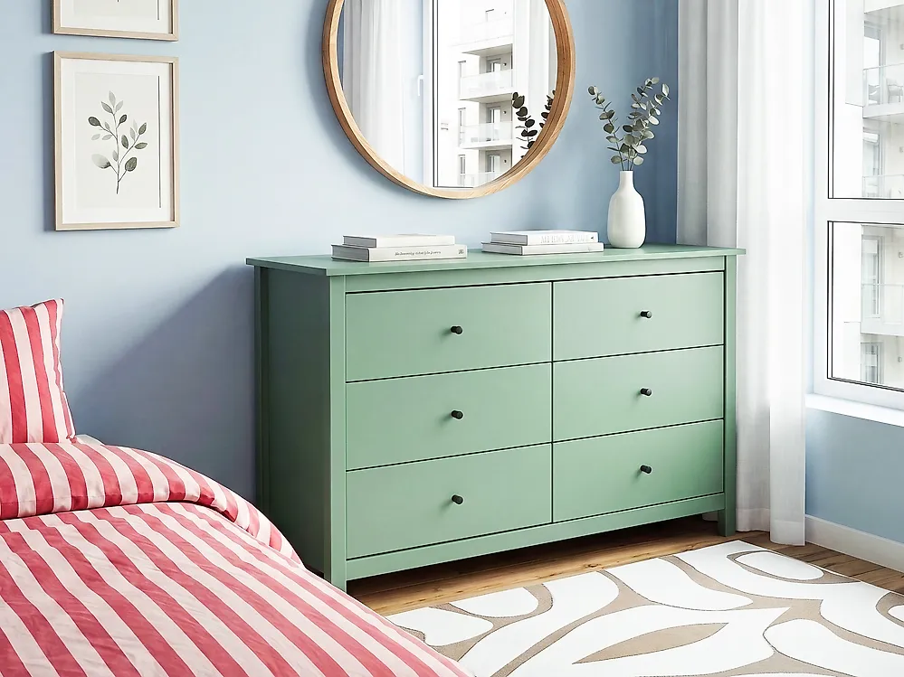 6 Drawer Chest BARCALDINE Pine Wood Green_1186429