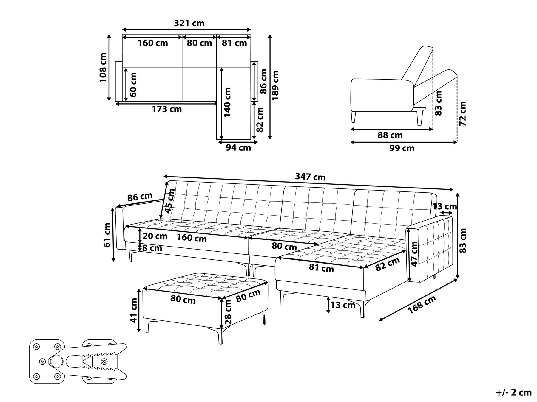 Left Hand Modular Velvet Sofa with Ottoman Green ABERDEEN_882421 Left Hand Modular Velvet Sofa with Ottoman Green ABERDEEN_882421