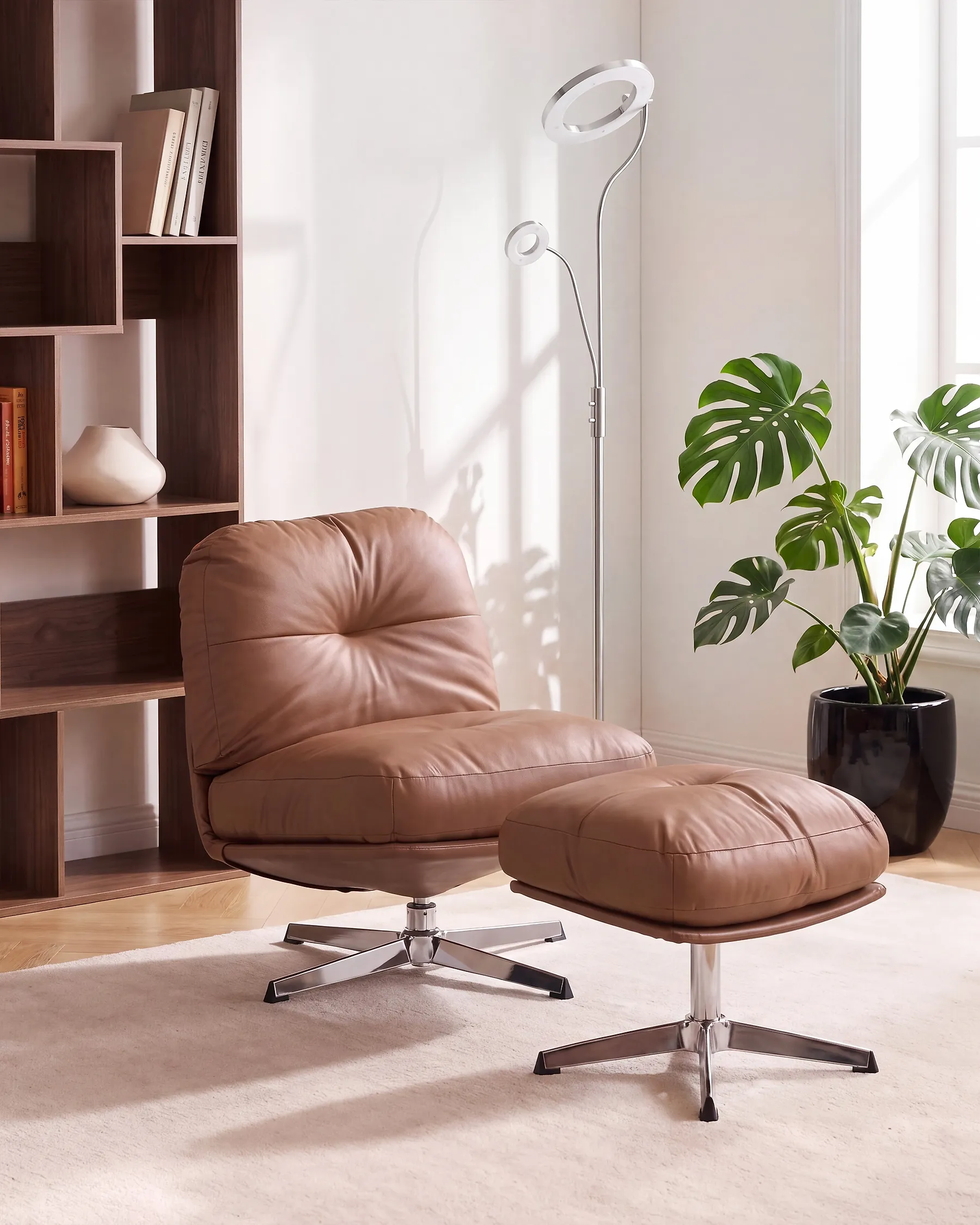 Swivel Armchair LOIMAA with Footstool Fabric Brown_1164622