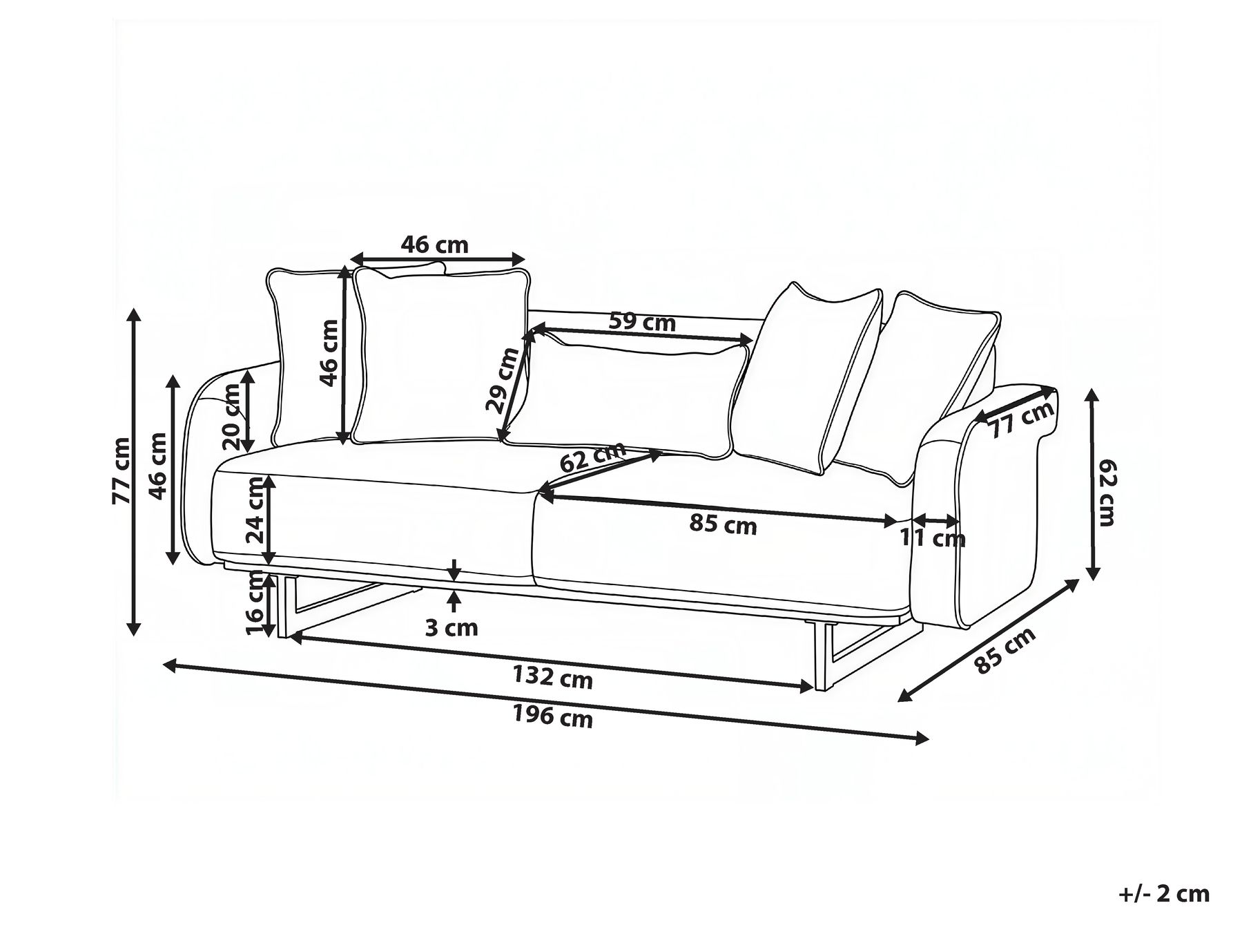 Sofa 3 Seater SVANEK Fabric Light Brown_1061511
