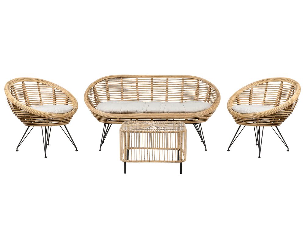 Loungesæt med bord 4 personers MARATEA/CESENATICO Rattan Naturlig
