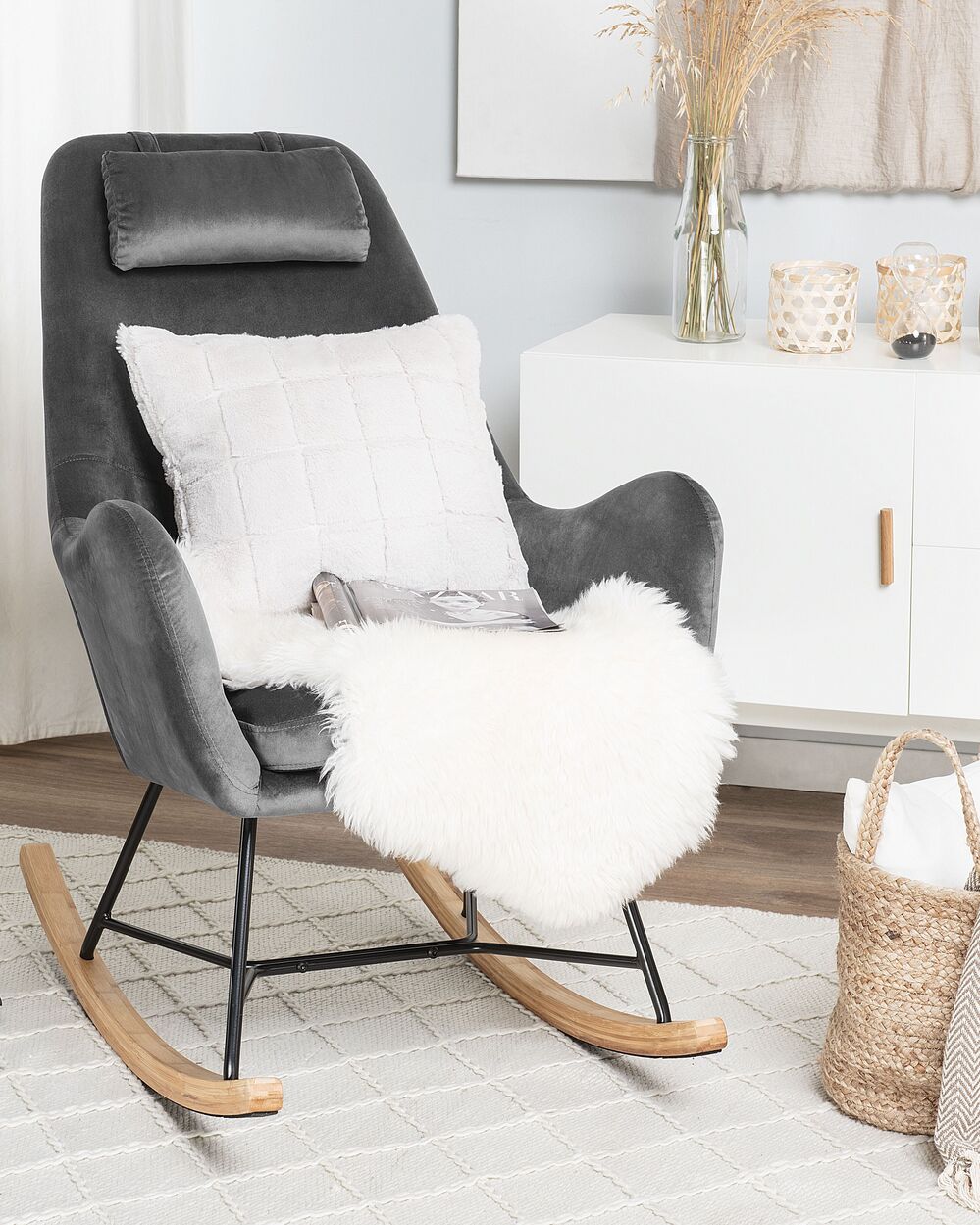 Rocking Chair ARRIE Velvet Dark Grey Beliani.cz