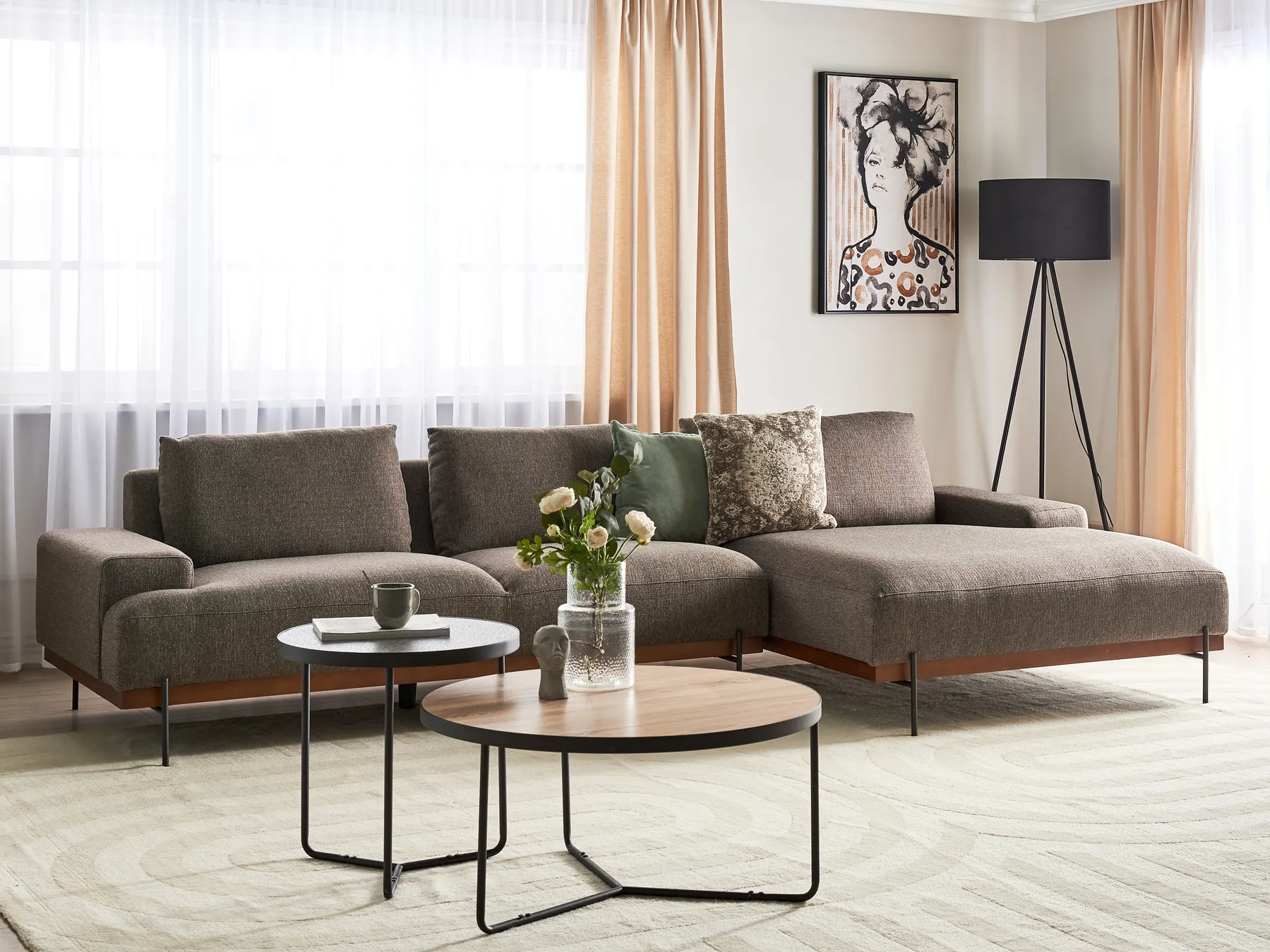 Corner Sofa 4 Seater MARIFERD Fabric Brown Left Hand_903204