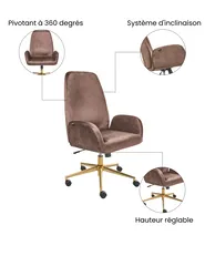 Chaise de bureau CLARE Velours Marron_1037291