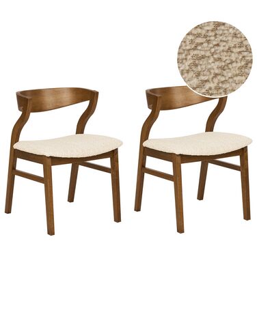 Set of 2 Dining Chairs Dark Wood and Beige MAROA