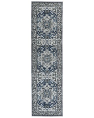 Teppich grau / blau 80 x 300 cm orientalisches Muster Kurzflor KOTTAR