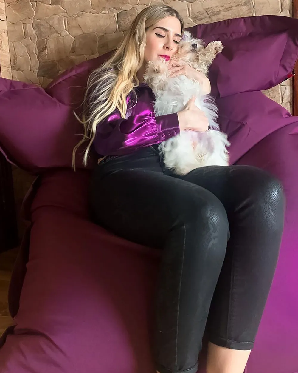 Bean Bag 300 L FUZZY 140 cm 180 cm Purple_828130
