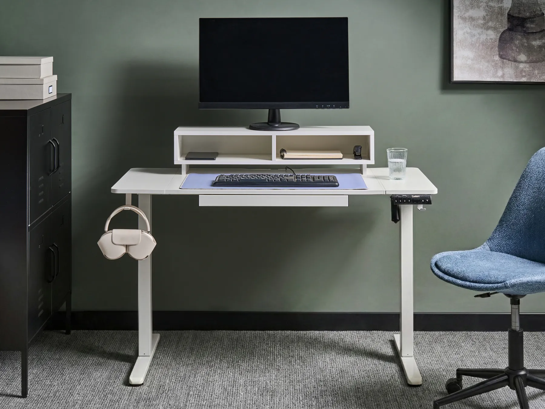 Biurko regulowane elektrycznie LUCAMA 120 cm 60 cm Z portem USB Biały_1030904