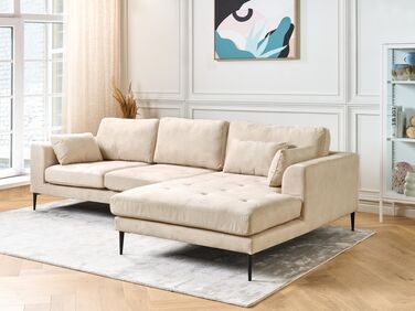 Velvet Left Hand Corner Sofa Cream FLAM