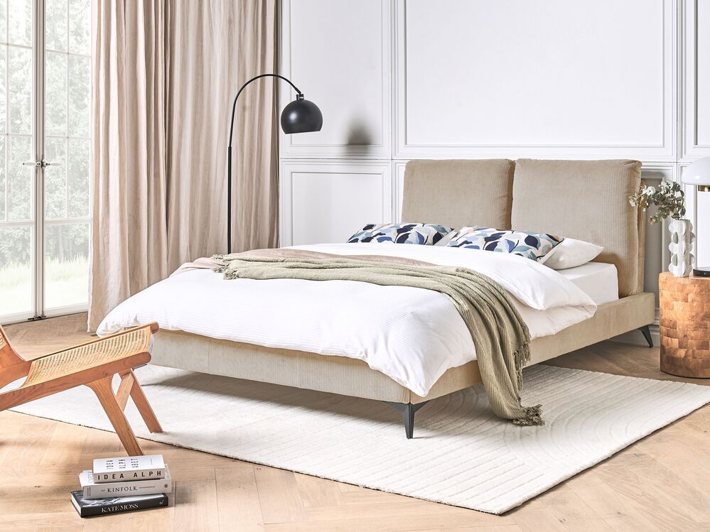 Bed Corduroy MELLE 140 x 200 cm Taupe