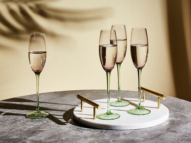 Set of 4 Champagne Flutes 20 cl Pink and Green DIOPSIDE