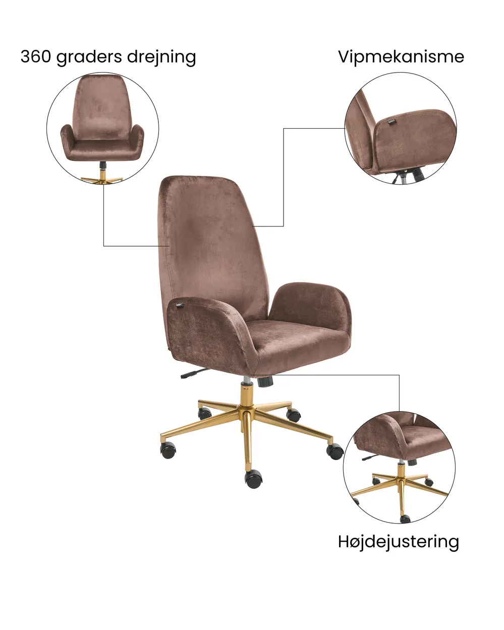 Kontorstol CLARE Velour Brun_1037291