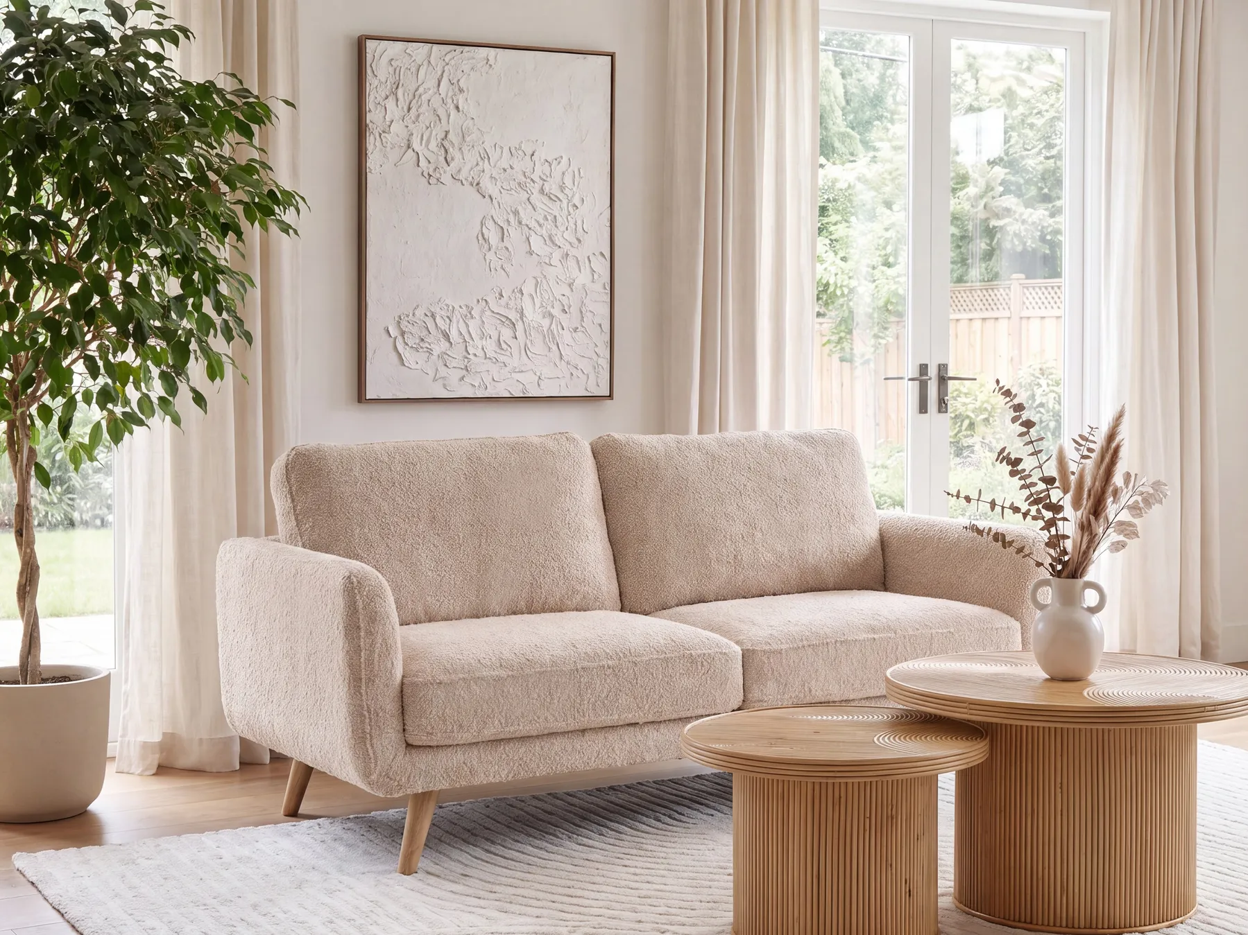 Sofa dla 2 osób KILJA Boucle Beżowy_1113535