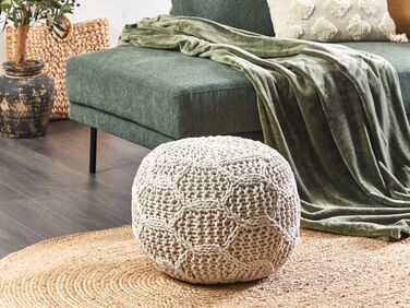 Cotton Macrame Pouffe Beige TRIMAN