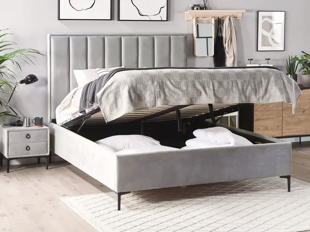 Ottoman Bed SEZANNE Velvet Light Grey 180 x 200 cm (EU Super King)_799872