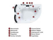 Whirlpool Badewanne Eckmodell mit LED PARADISO 158 x 113 cm Weiss rechtsseitig_979083