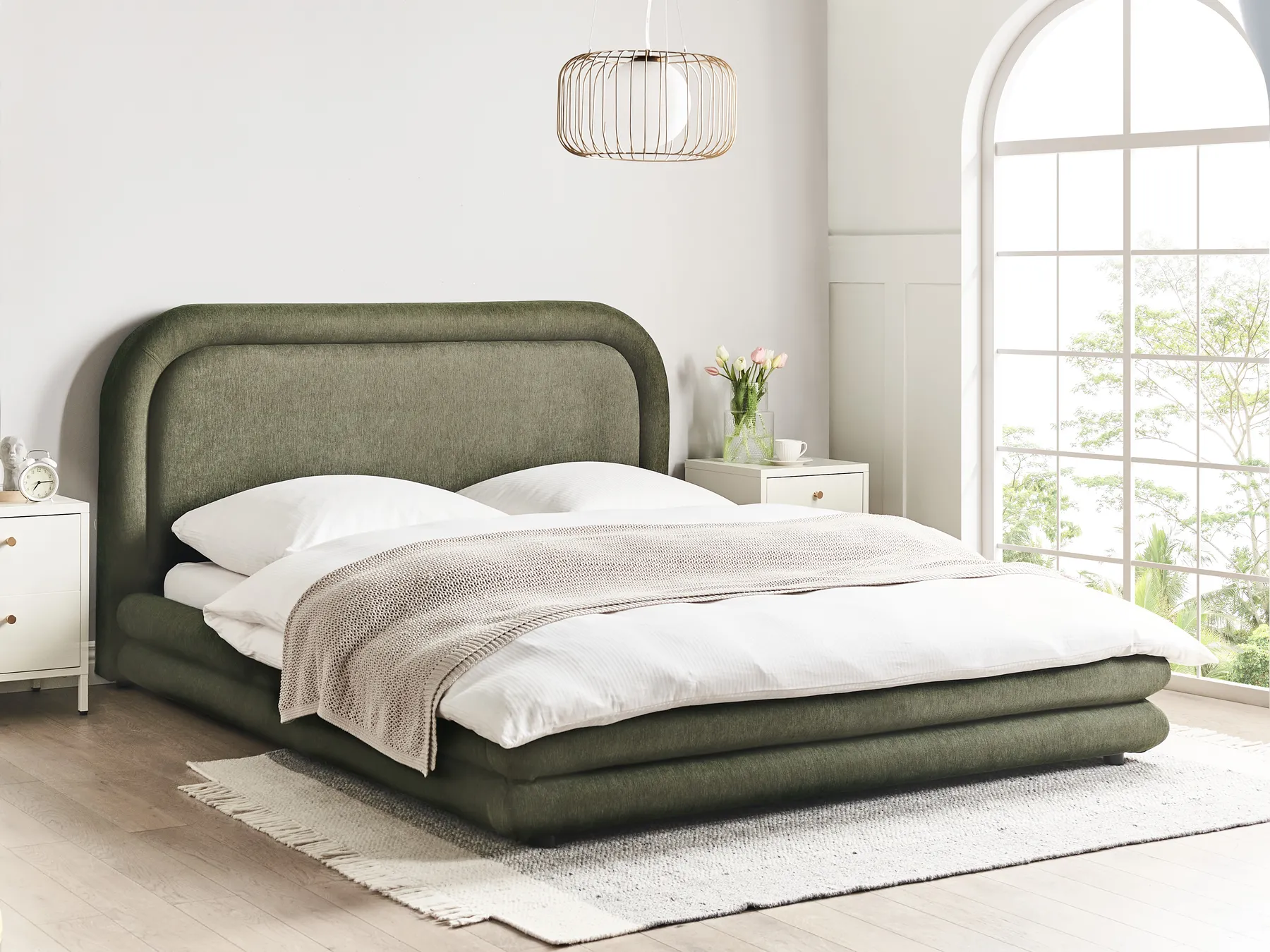 Waterbed Faux Linen LAVARDENS 160 x 200 cm (EU King Size) Green_971104