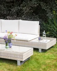 Set di divani angolari da giardino 5 posti LANCIANO Rattan sintetico (PE) Bianco sporco Lato destro_930929