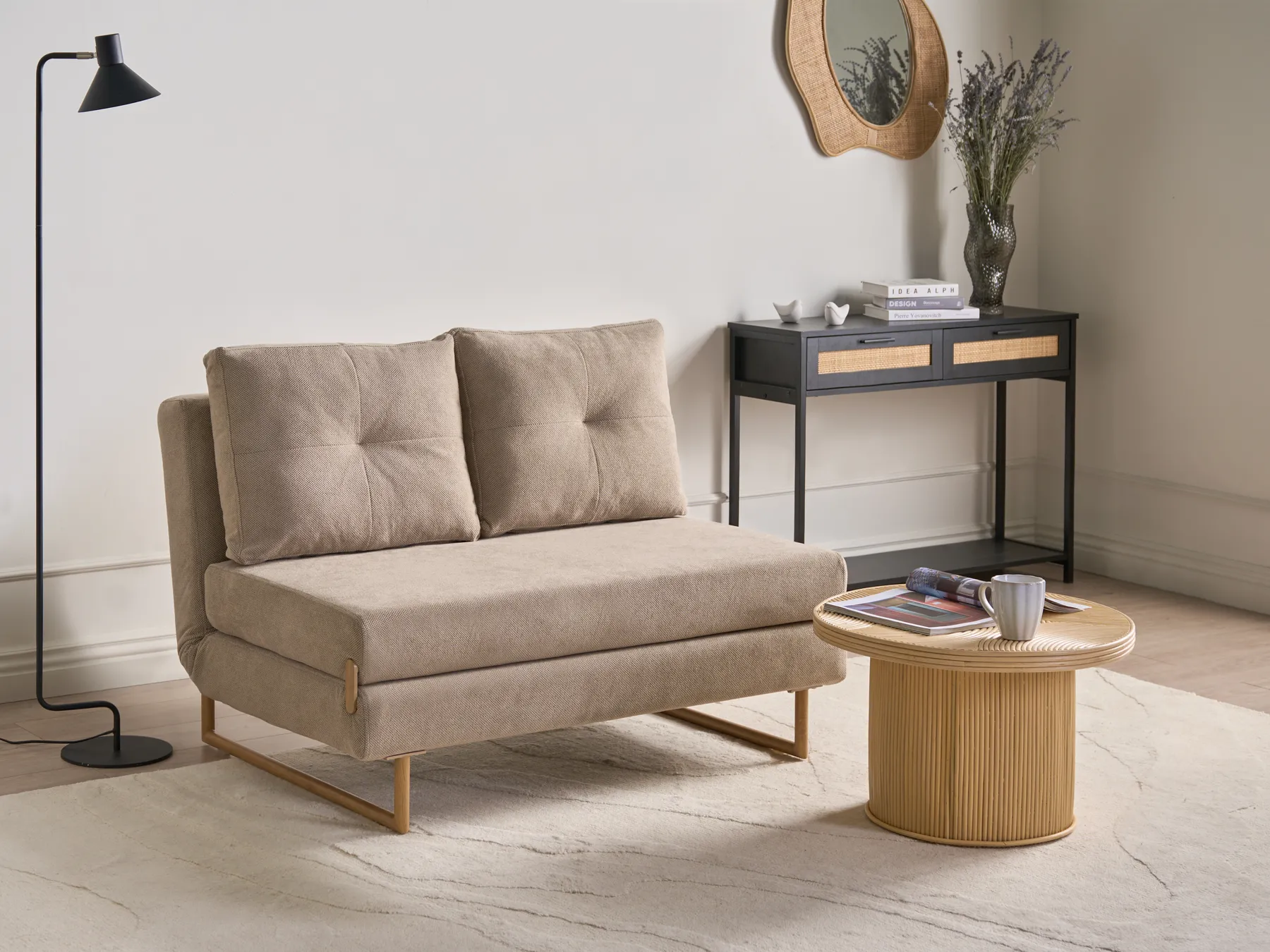Sofa Bed 2 Seater JERSLEV Fabric Light Brown_1011614