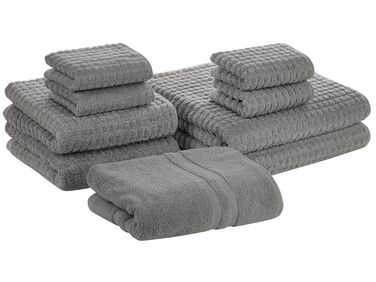 Set of 9 Cotton Towels Grey ATAI