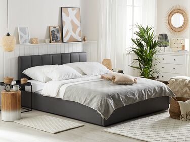 Faux Leather EU Double Size Ottoman Bed Grey DREUX