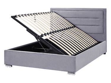 Sametová postel s úložným prostorem 140 x 200 cm tmavě šedá ROUEN