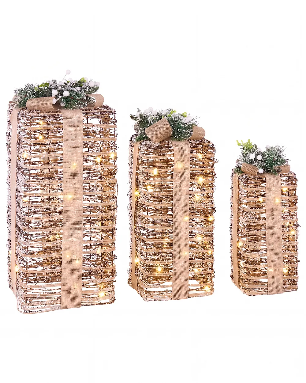 Set of 3 Christmas Decorations LED VALKAMA 54/45/30 cm Christmas Gifts Brown