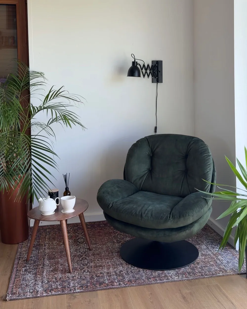 Fauteuil pivotant NOLVIK Velours Vert foncé_1173954