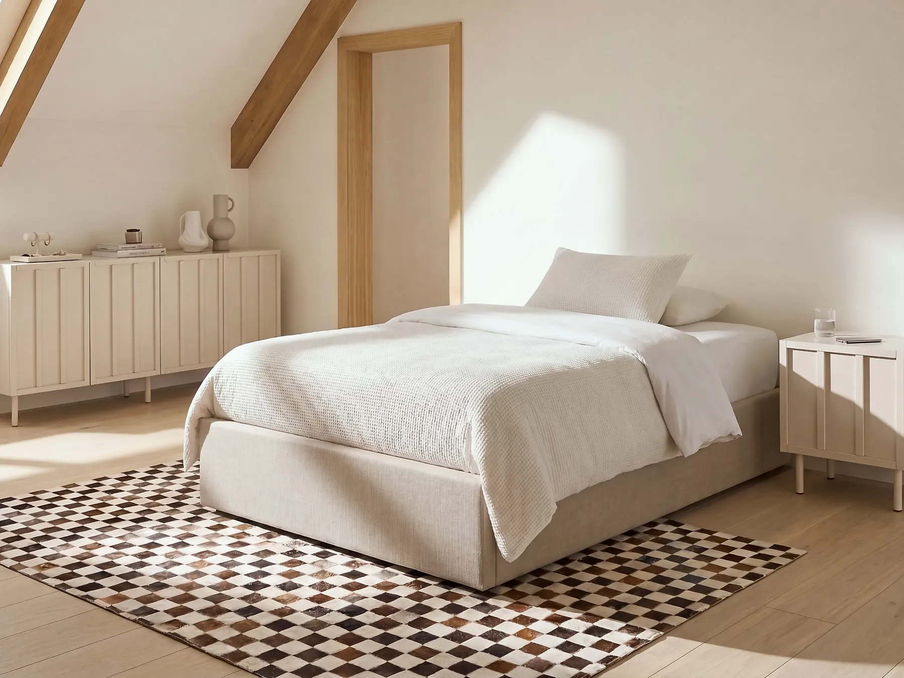 Ottoman Bed without Headboard DINAN Fabric Taupe 120 x 200 cm (EU Small Double)_1187466
