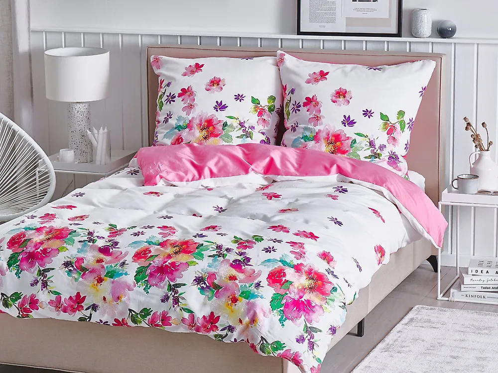 Ensemble de housses de couette LARYNHILL 155 x 220 cm Satin de coton Rose_1178255