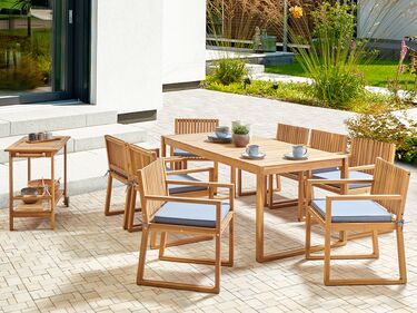 8 Seater Certified Acacia Wood Garden Dining Set with Blue Cushions SASSARI II