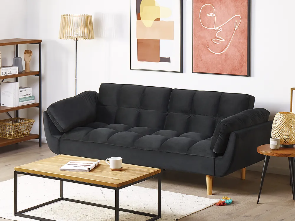 Sofa Bed 3 Seater ASBY Velvet Black