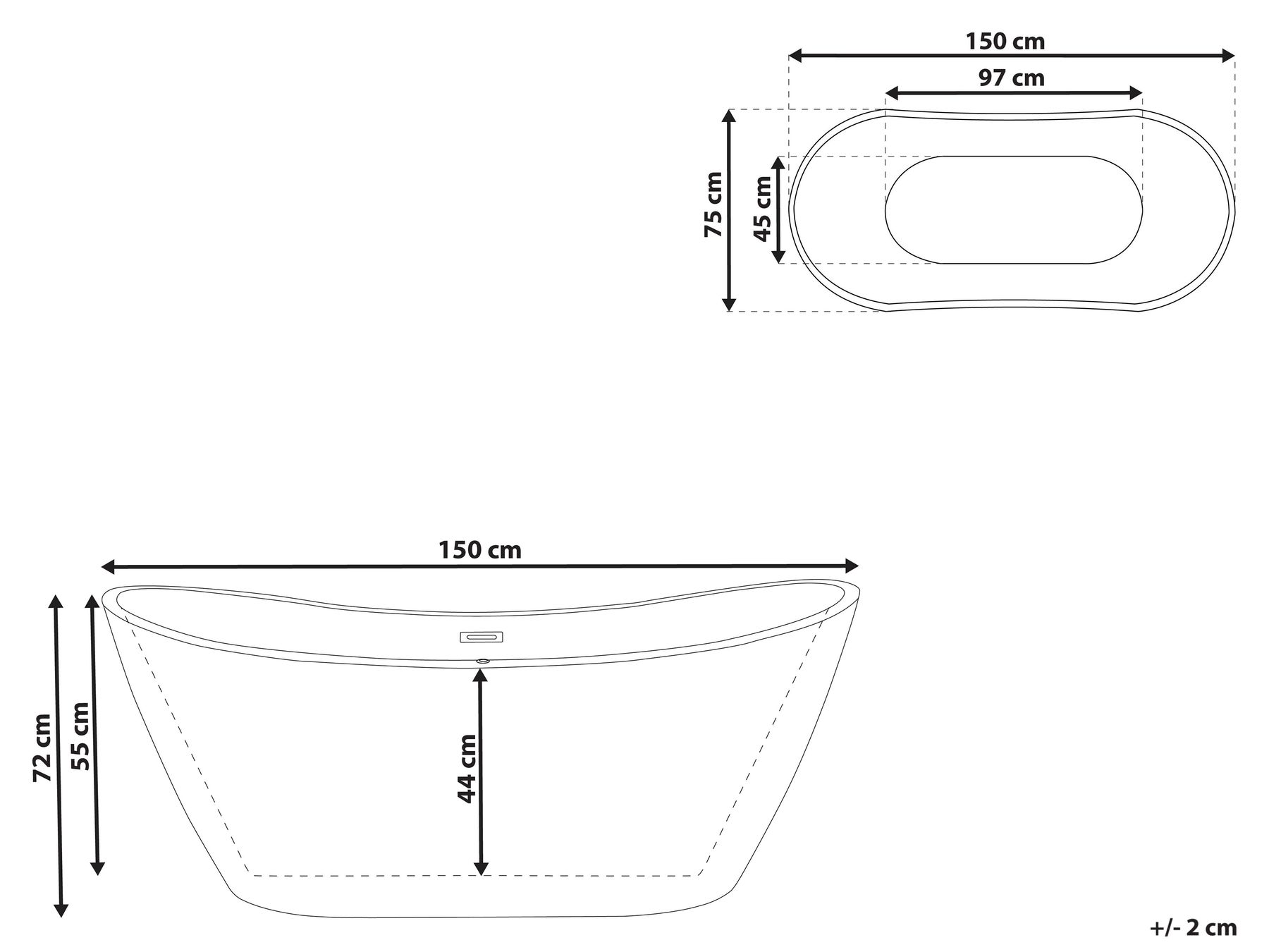 Freestanding Bathtub ANTIGUA 1500 x 750 mm White_762883