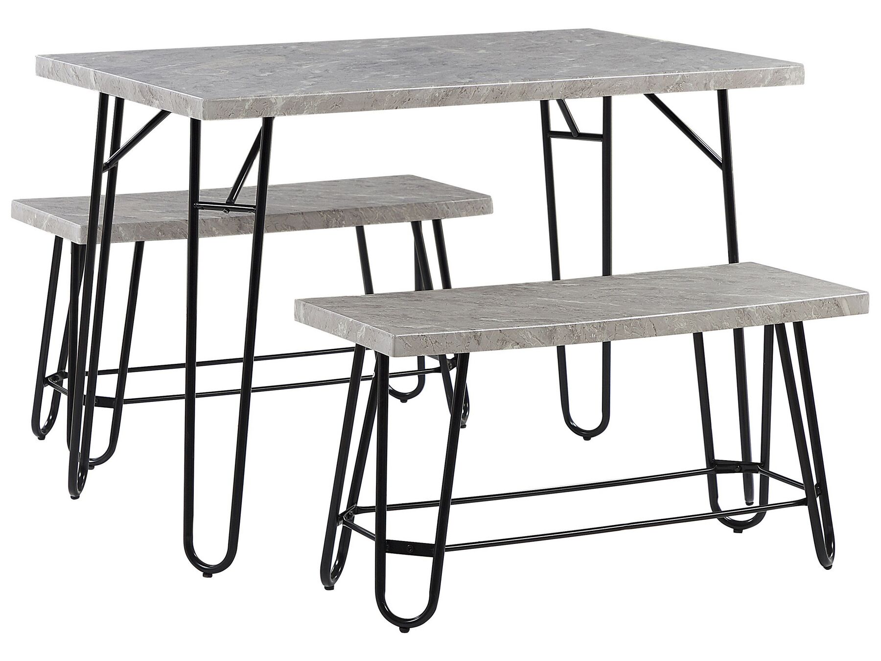  Jídelní set jídelní stůl a 2 lavice šedá s černým KEMPTON_773693