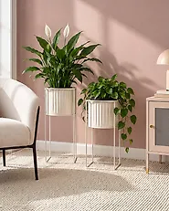 Set of 2 Elevated Plant Pots PULSATILLA 20/22 cm Metal Pastel Pink_1188055
