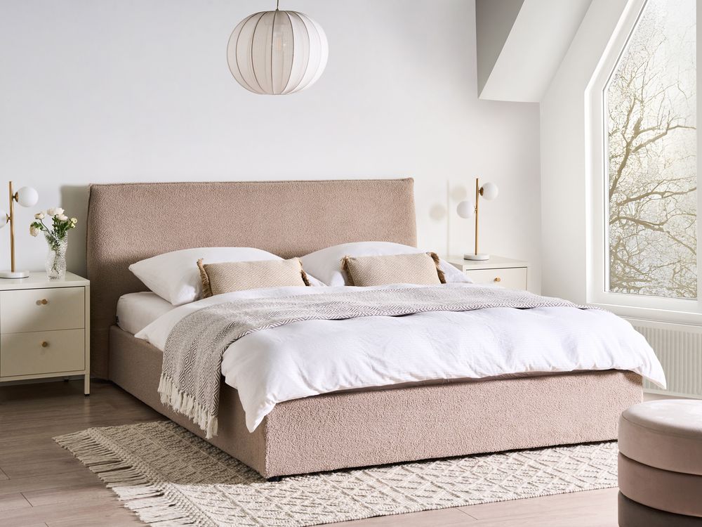 Ottoman Bed LAVAUR Boucle Taupe 160 x 200 cm (EU King Size)