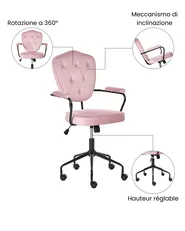 Sedia da scrivania VELISSE Velluto Rosa pastello_1065430