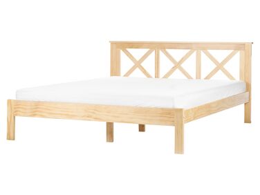 Lit double 160 x 200 cm en bois clair TANNAY