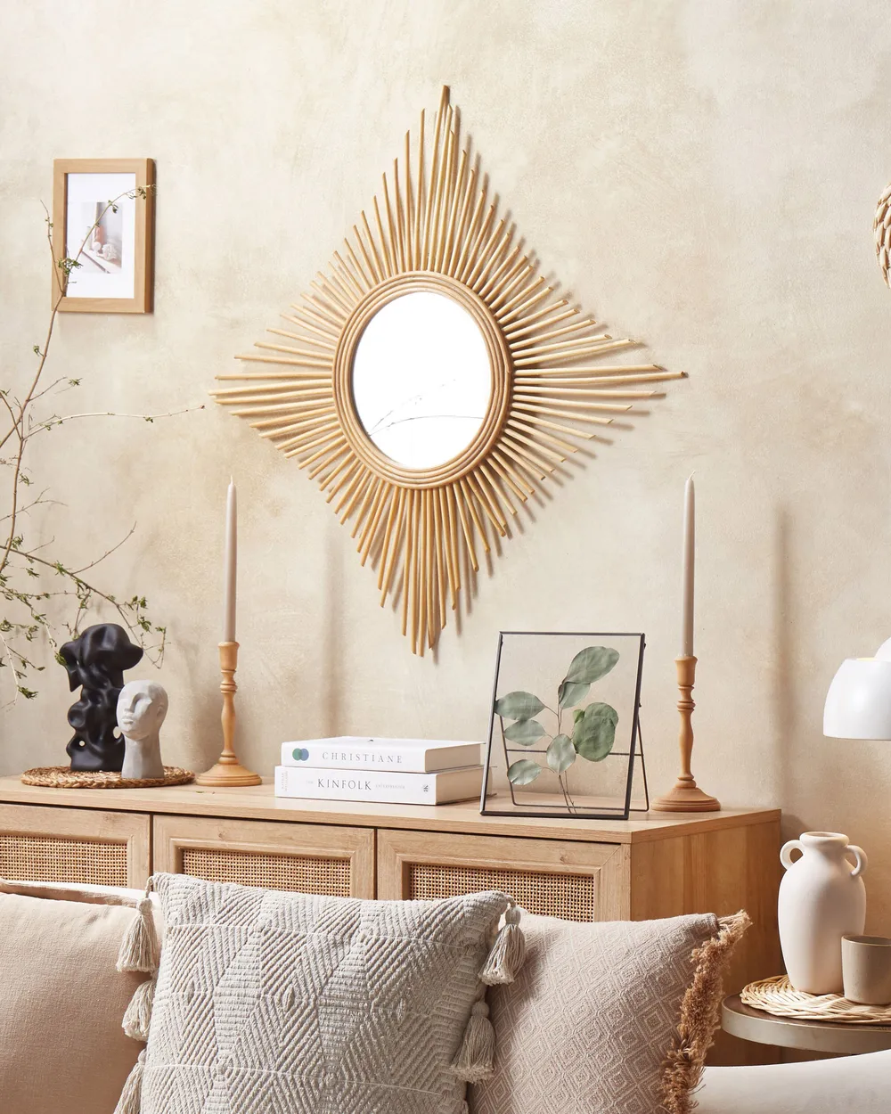 Lustro ścienne MAJENE 60 cm 60 cm Rattan Naturalny