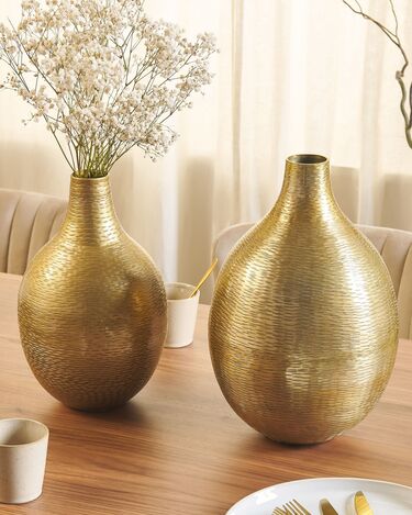 Set of 2 Metal Flower Vases 32/35 cm Gold MOHENJO