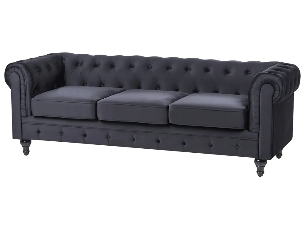 Divano 3 posti CHESTERFIELD Velluto Nero_1065195
