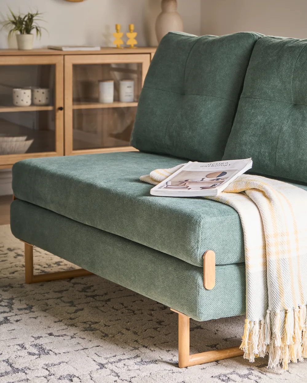 Sofa Bed 2 Seater JERSLEV Fabric Light Green_1011747