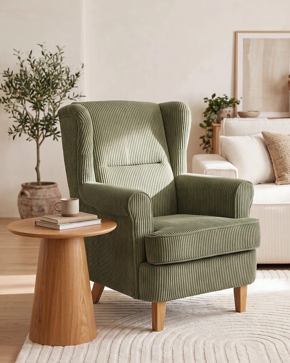 Wingback Chair ABSON Corduroy Green