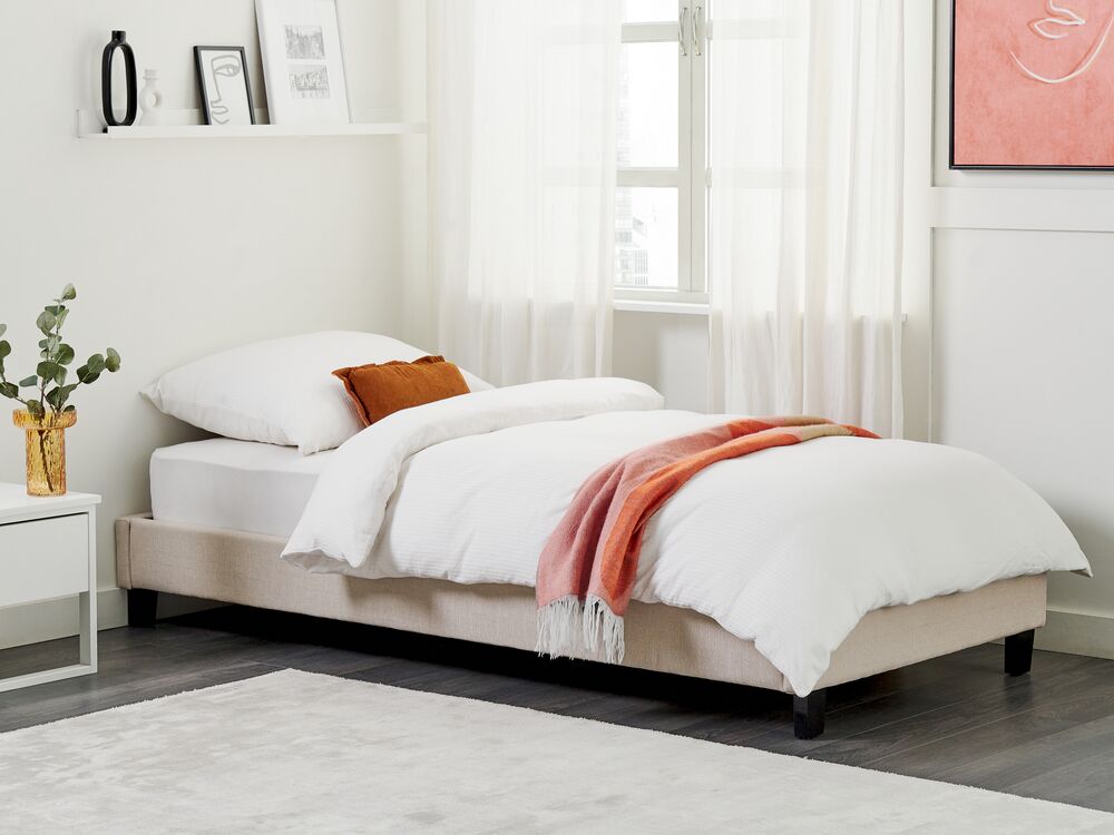 Bed without Headboard Fabric ROANNE 90 x 200 cm (EU Single) Beige