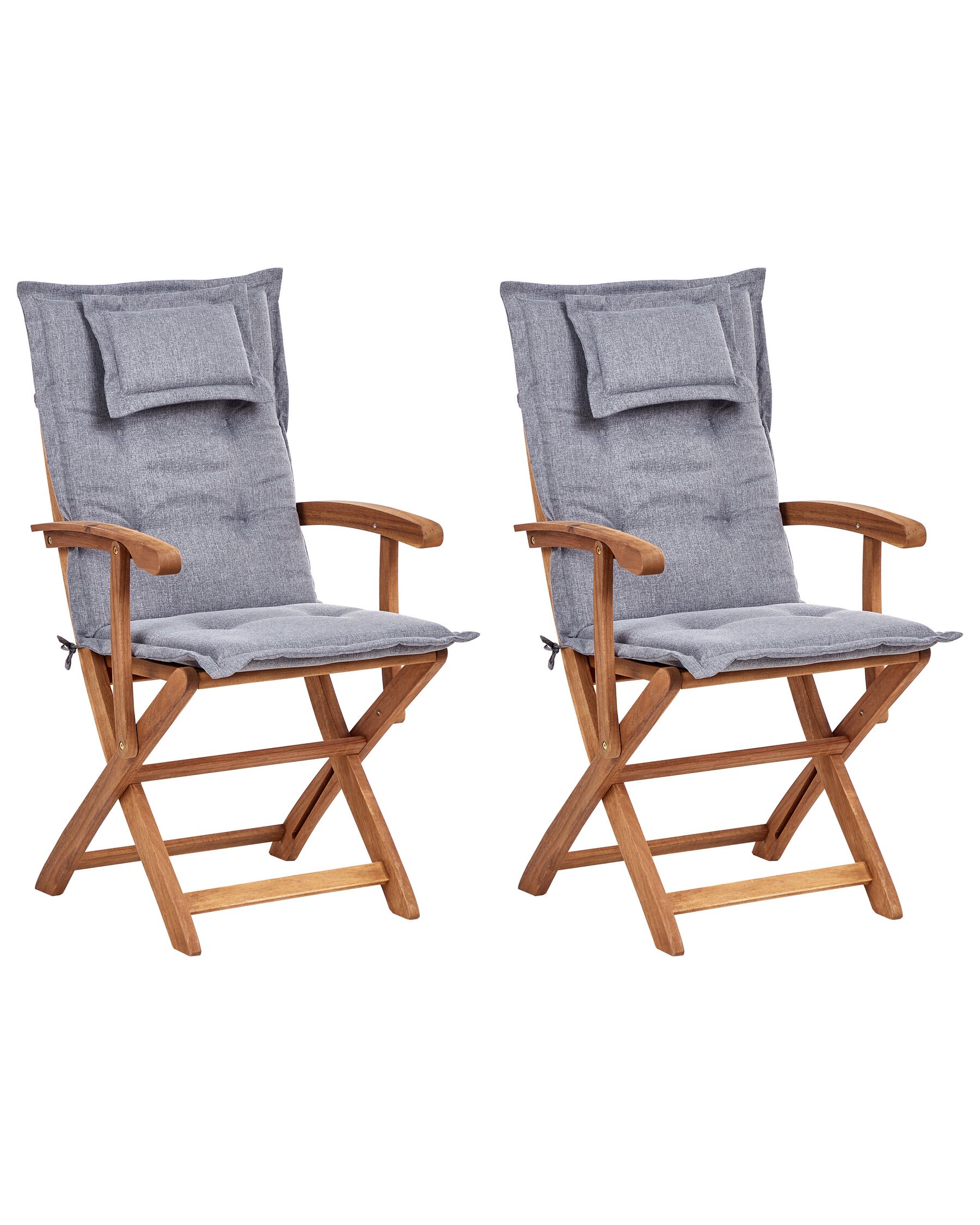 Set of 2 Garden Folding Chairs with Grey Cushions MAUI II_926524